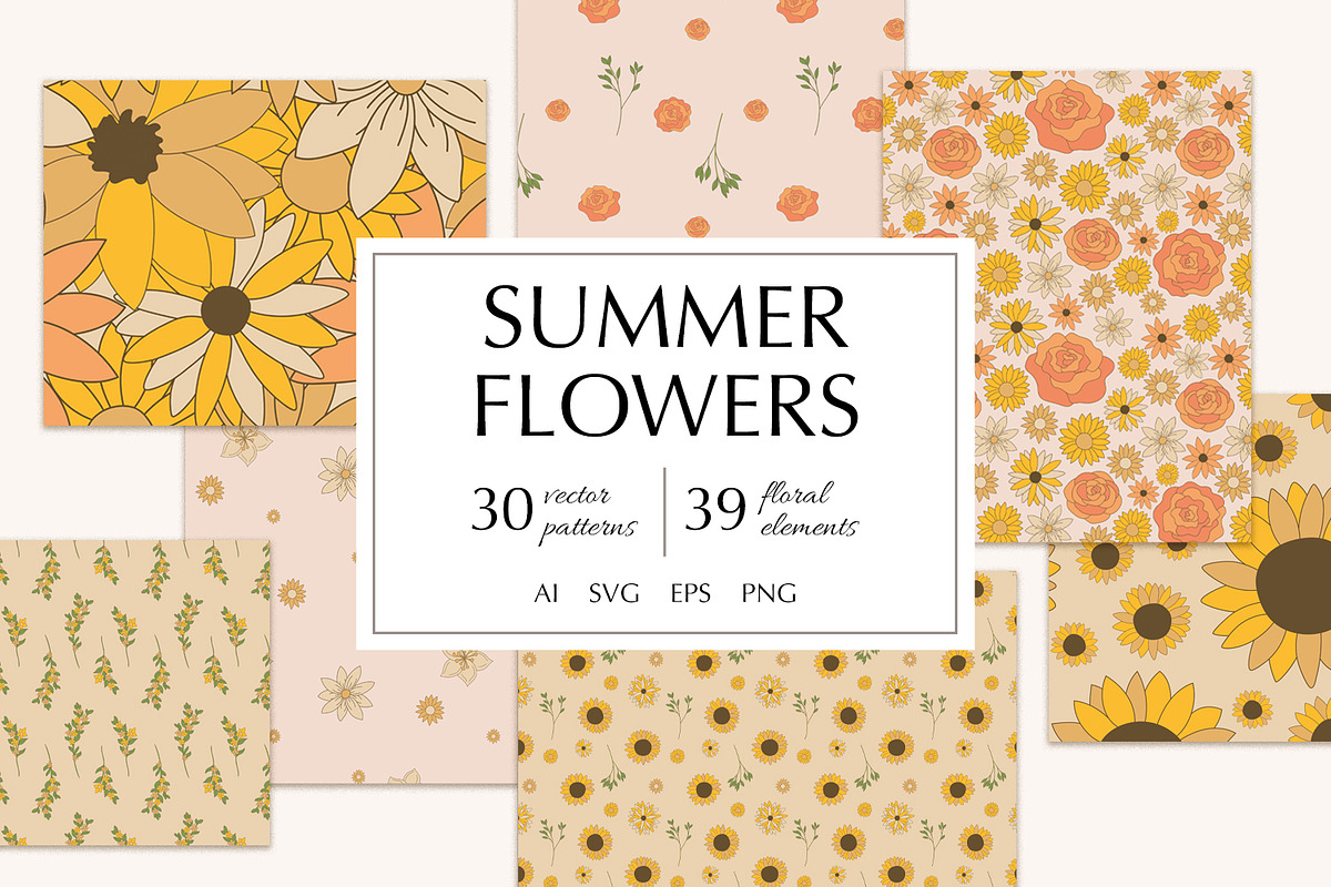 Summer flowers vector patterns, a Pattern Graphic by Katerina.Sea.Design (Photo 1 of 10)
