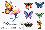 Watercolor Summer Night Moths Clipar, an Illustration by CrexoraLab (Thumbnail 1 of 5)