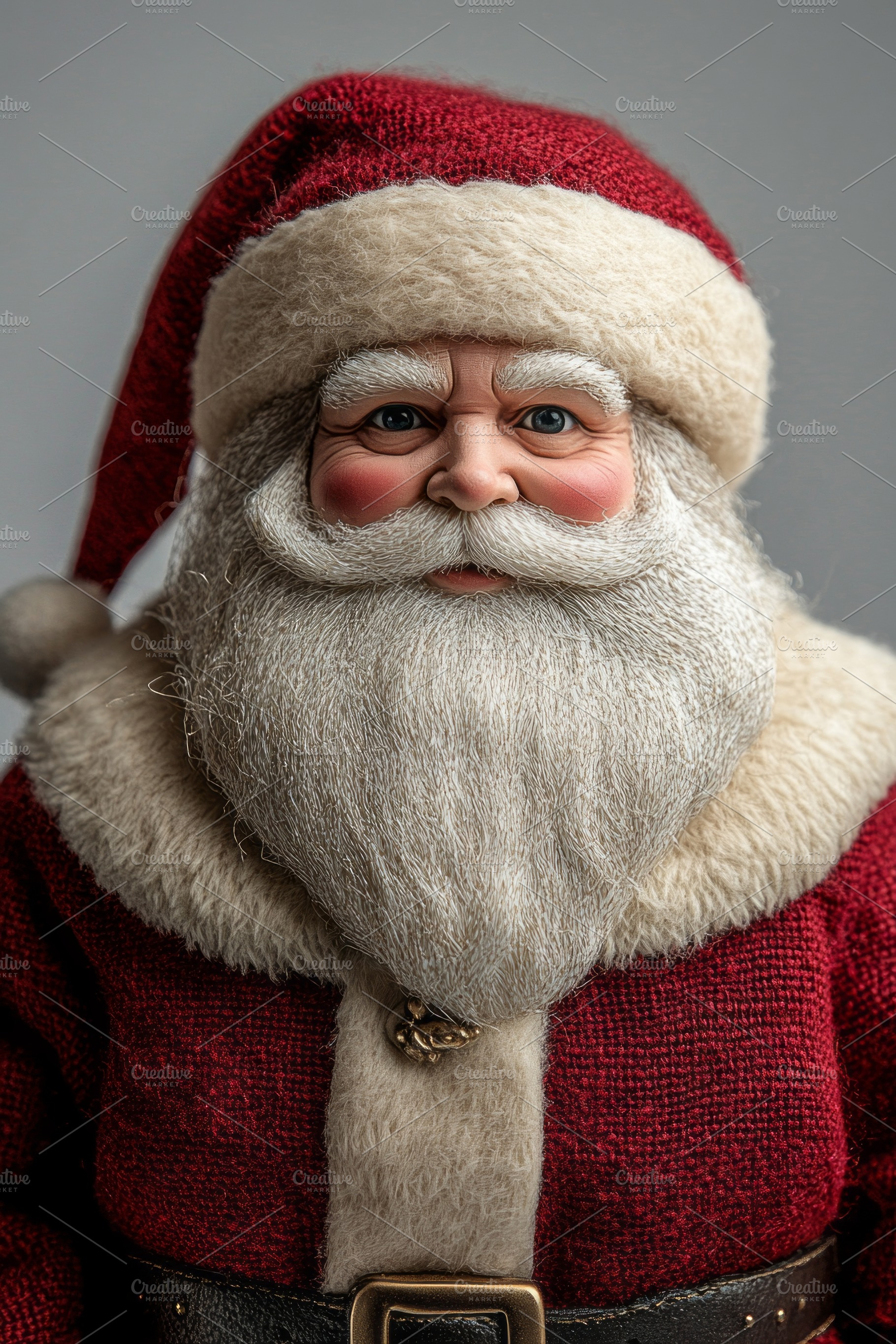 A close-up of a traditional Santa Claus figure with a fluffy white beard and a, a Background Photo by ImageMir
