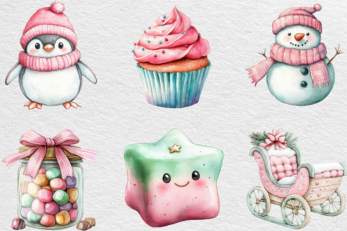 Kawaii Pink Mint Christmas Clipart, an Illustration by Black Bird Studio (Photo 3 of 6)
