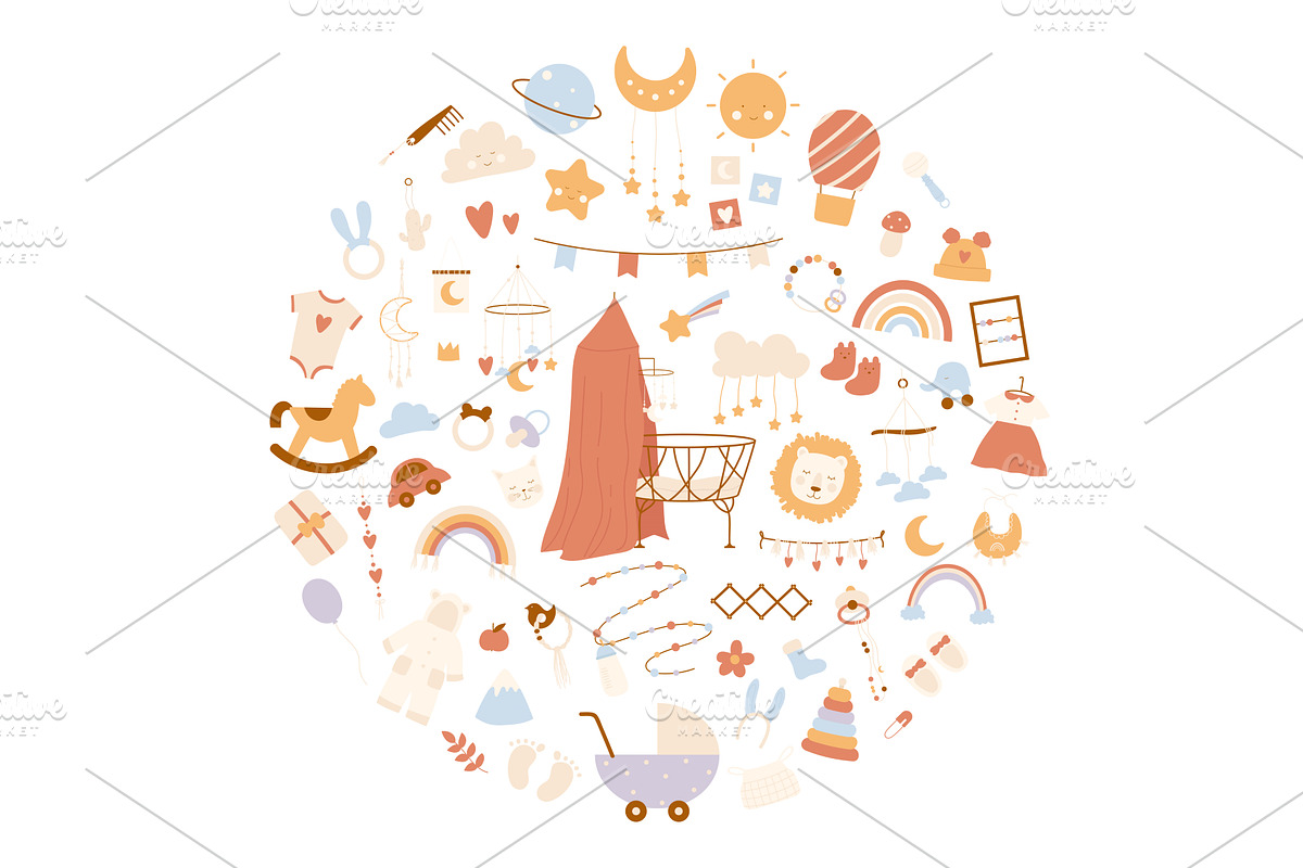 Boho baby concept with playful, a Person Illustration by Flashvector