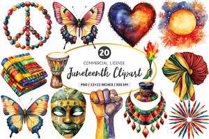 Watercolor Juneteenth Clipart, an Illustration by SinaCreation