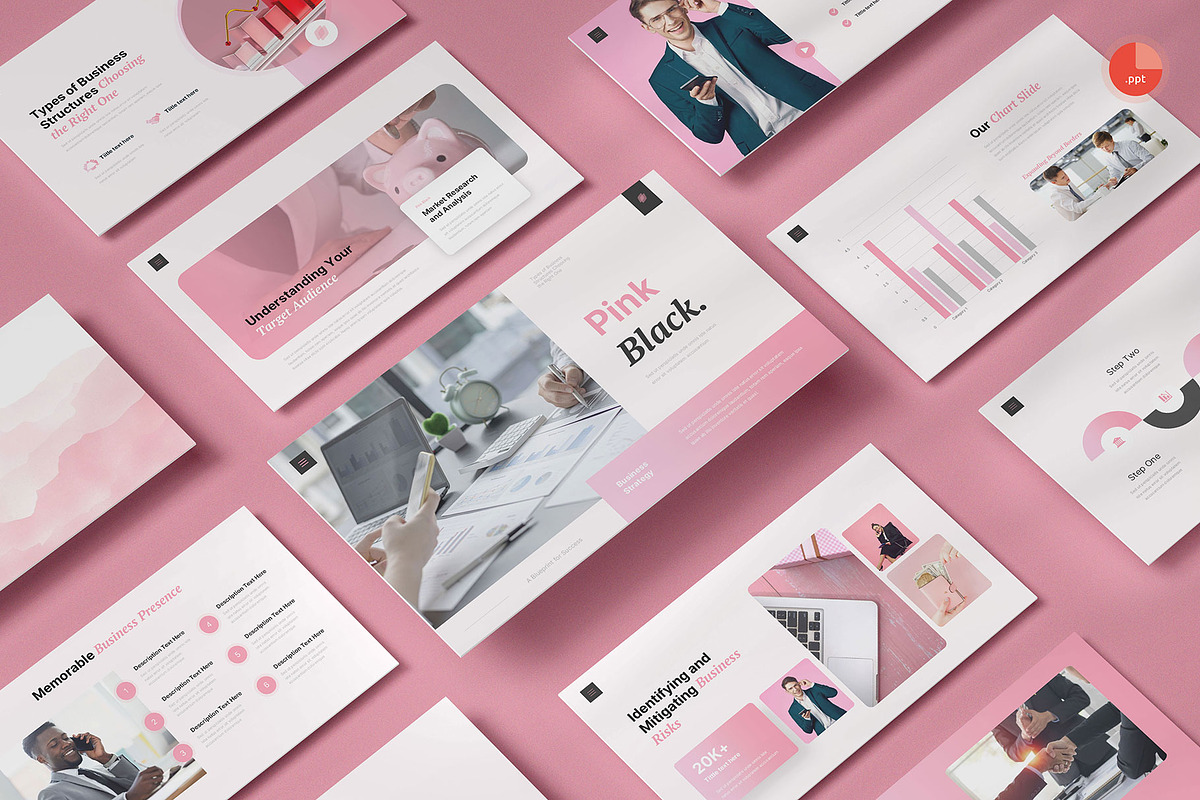 Pink Black Business PowerPoint, a Presentation Template by Pixslides (Photo 1 of 6)