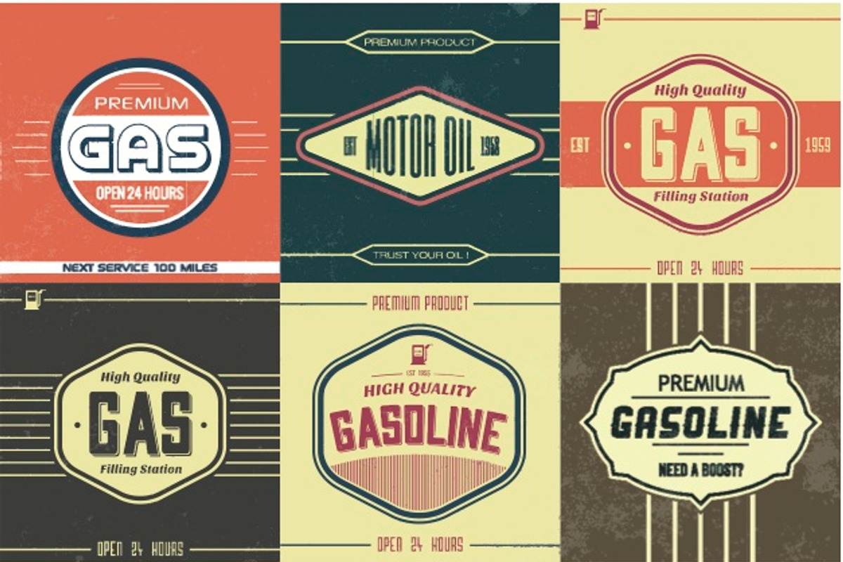 Vintage Gasoline Sign Vectors, an Illustration by EezyPremium
