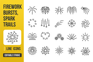 Fireworks & Spark Bursts Line Icons, an Outline Icon by Grand Design