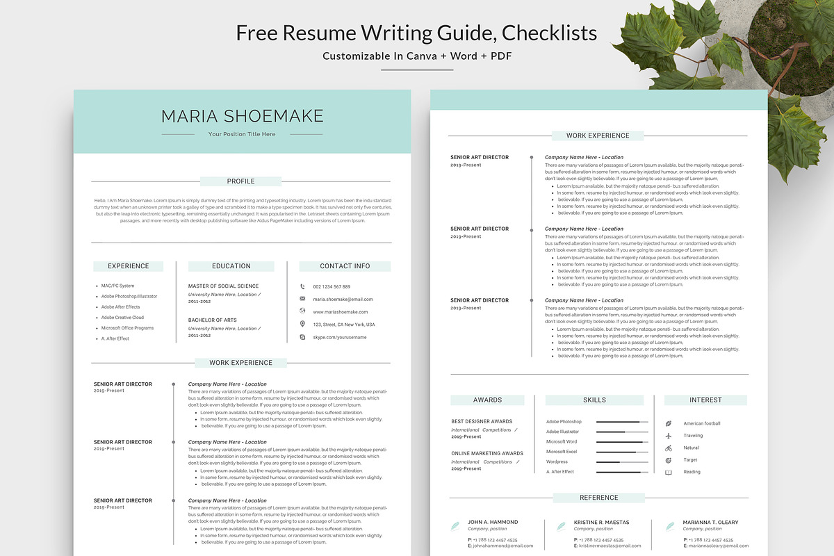 Resume / CV Template | Canva & Word, a Resume Template by CreativeZoom (Photo 3 of 7)