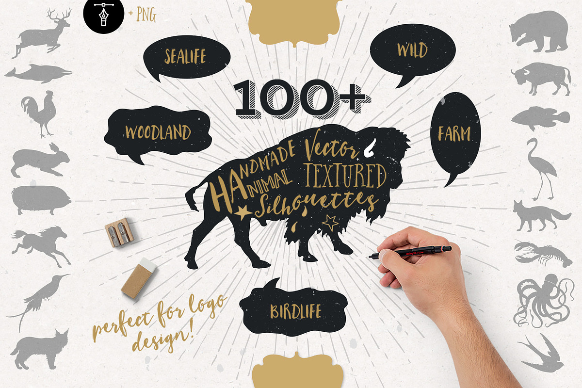 Handmade Textured Animal Silhouettes, an Animal Illustration by StylishDesignMe (Photo 1 of 3)