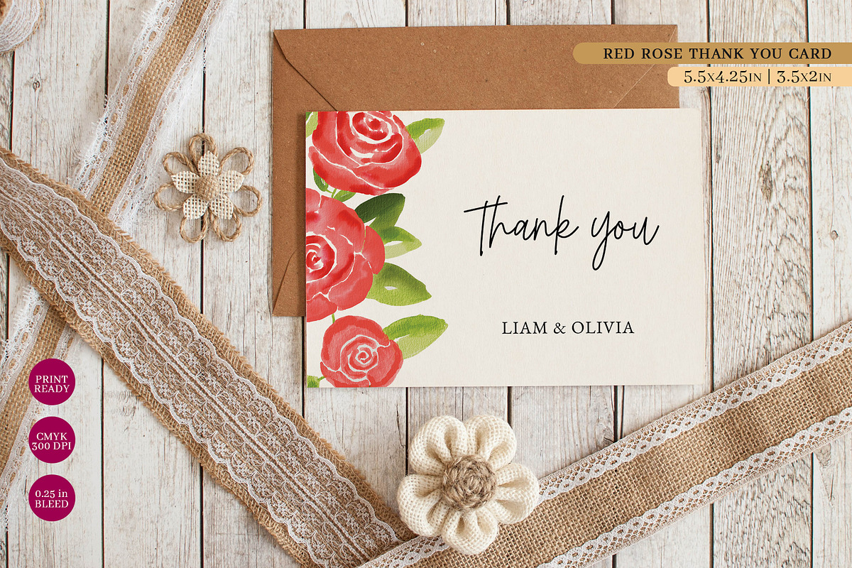 Red Rose Floral Thank You Cards, a Stationery Template by Beyond Muse (Photo 1 of 3)