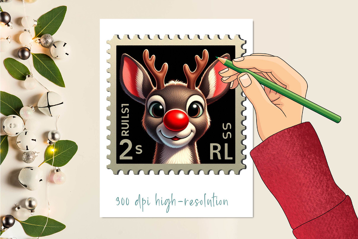 christmas reindeer Postage Stamps, an Illustration by CreationArt (Photo 2 of 6)