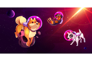 Cartoon dogs floating in colorful, an Animal Illustration by art PVP - market