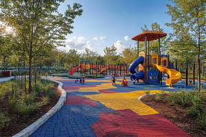 Colorful playground filled with chil, a Photo by Tanuart