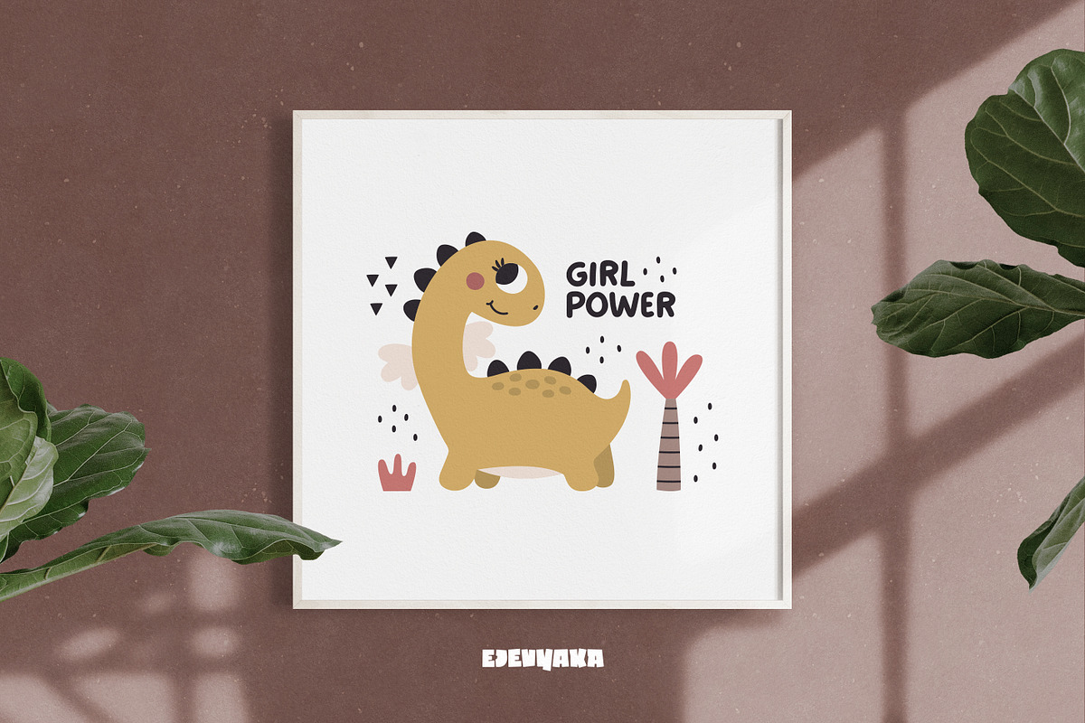 Cute Dinosaur Girl Clipart, Patterns, an Animal Illustration by Ejevyaka (Photo 8 of 9)