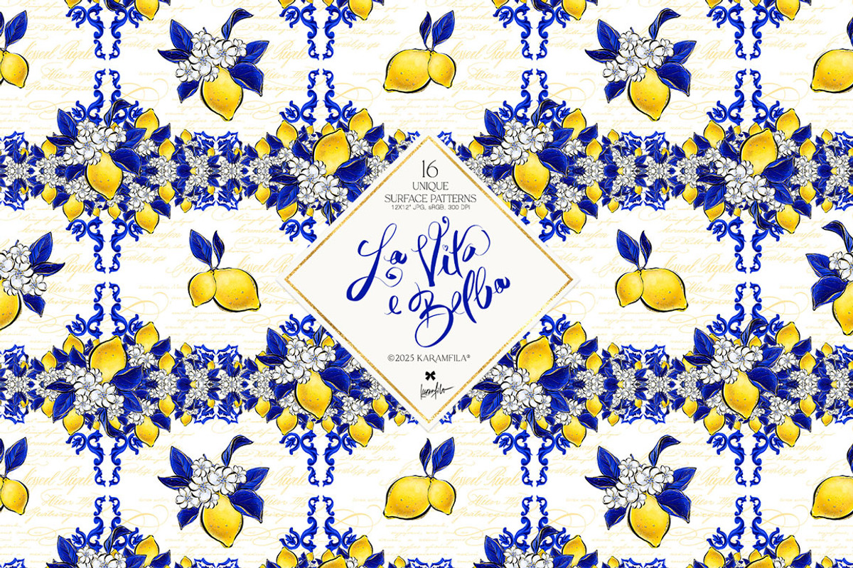 Amalfi Lemons & Mediterranean Tiles, a Pattern Graphic by KaramfilaS (Photo 13 of 23)
