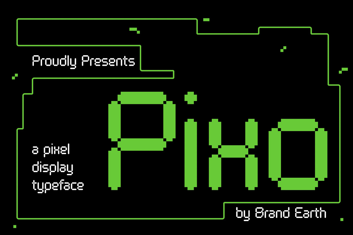 Pixo – Retro Pixel Display Font, a Sans Serif Font by Brand Earth (Photo 1 of 6)