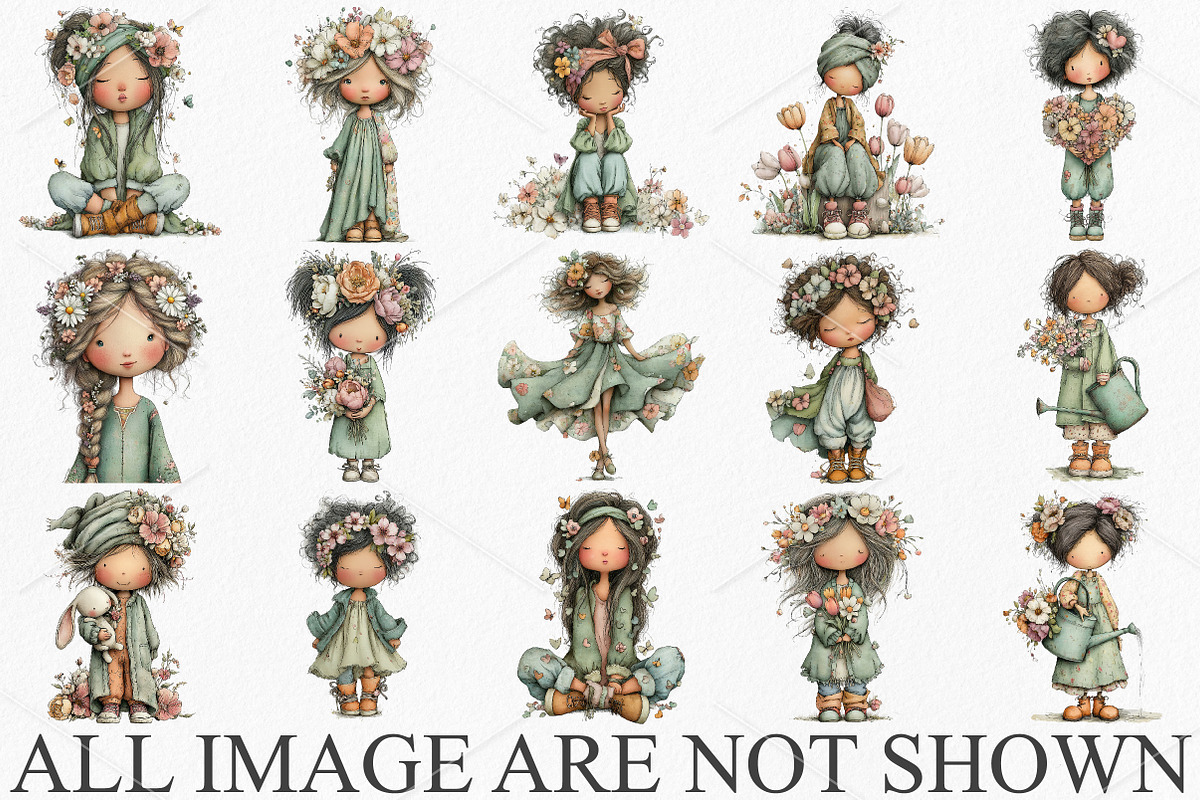 Whimsical Boho Spring Girl Clipart, an Illustration by Canvas Craft (Photo 3 of 7)