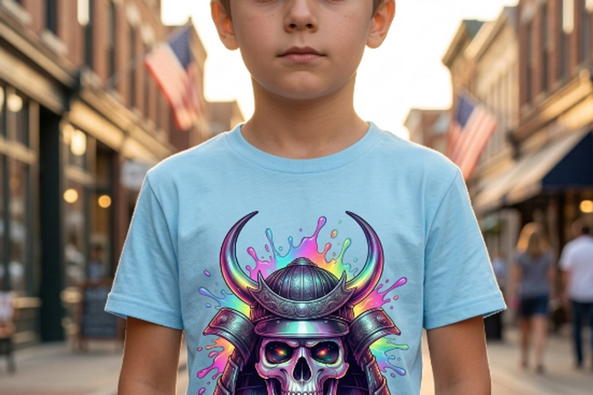 Rainbow Samurai Skull Armor, a Shirt Mockup by Vector Stall (Photo 1 of 15)
