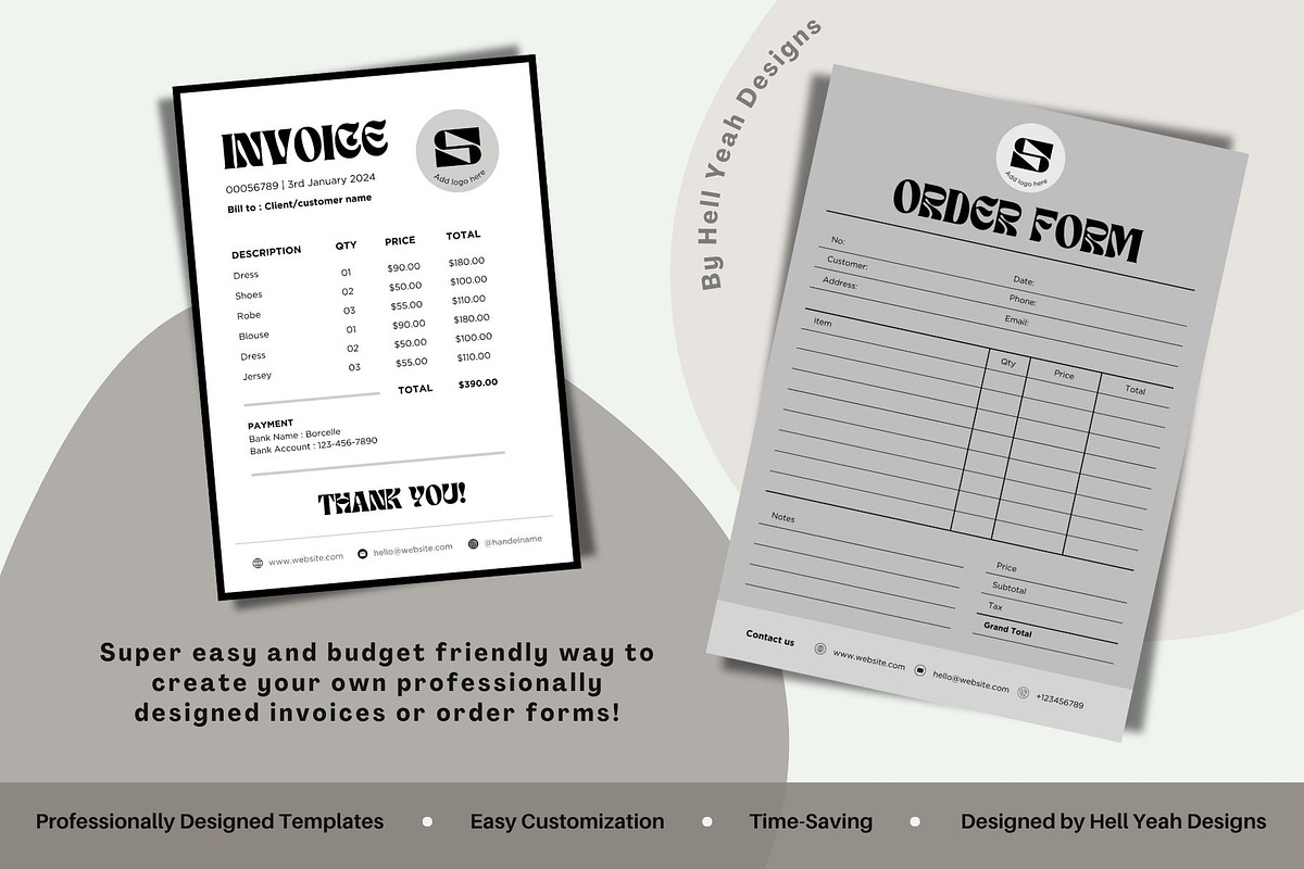 Monochrome Invoice & Order Form, a Stationery Template by Hell Yeah Designs (Photo 3 of 8)