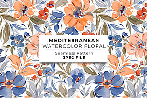 Peach & Blue Watercolor Florals