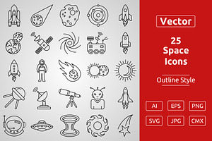 25 Space Outline Icons