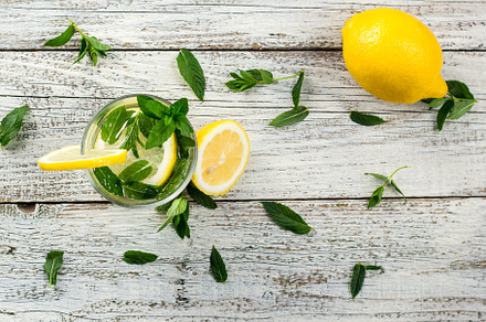 Water with lemon and mint in a glass stock photo containing drink and glass, a Food & Drink Photo by dashtik
