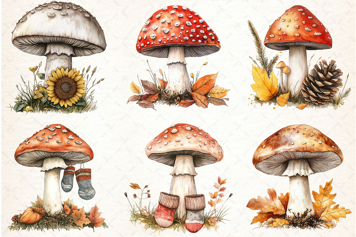 Autumn Mushroom Clipart, an Illustration by Libby Wishes (Photo 3 of 7)