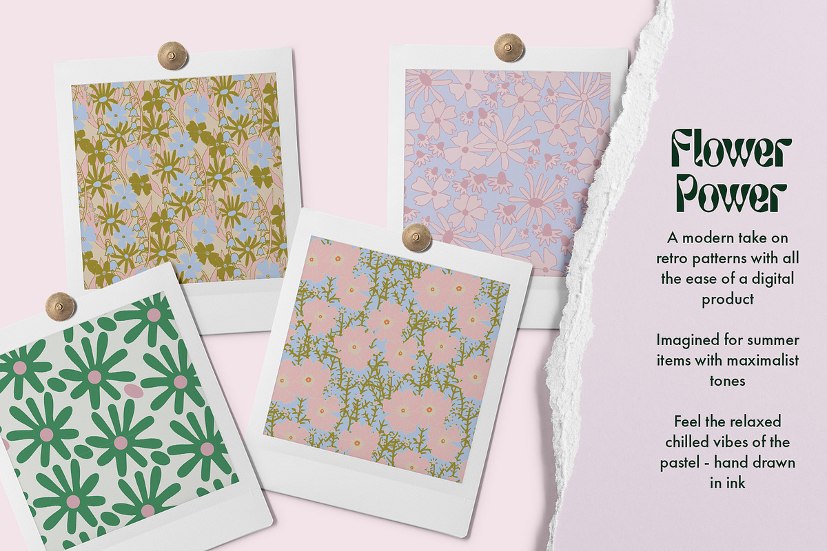 Flower Power Retro Pattern Set, a Pattern Graphic by Emma Make (Photo 2 of 12)