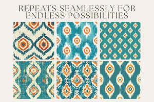 10 Ikat Turquoise Seamless Patterns