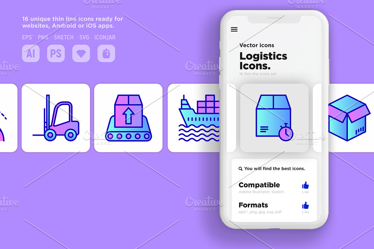 Logistics | 16 Thin Line Icons Set, an Outline Icon by Alex Blogoodf (Photo 10 of 12)