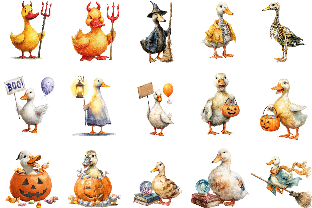 Watercolor Halloween Ducks Clipart, an Illustration by Designking (Photo 2 of 5)