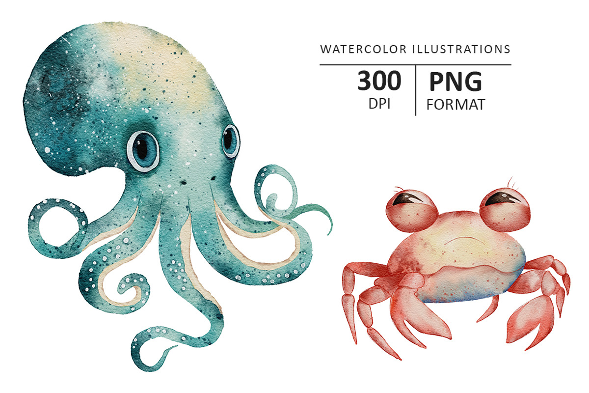 Octopus, Killer Whale and crab, an Animal Illustration by Evgeniia (Photo 3 of 4)