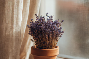 Terracotta Pot with Dried Lavender, a Nature Photo by Virgo Studio