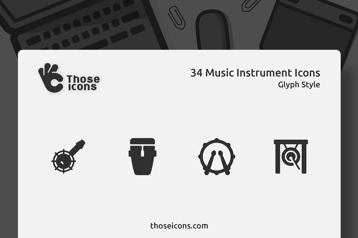 34 Music Instruments Glyph Icon, a Solid Icon by Those Icons (Photo 1 of 2)