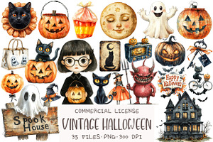 Vintage Halloween Clipart, an Illustration by OK Design