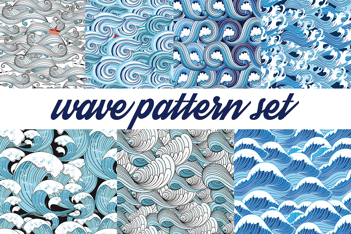 Beautiful pattern set of sea waves, a Pattern Graphic by Tanor (Photo 1 of 8)