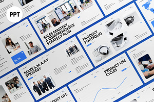 White Blue Sales Strategy Plan PPT, a Presentation Template by graphicook