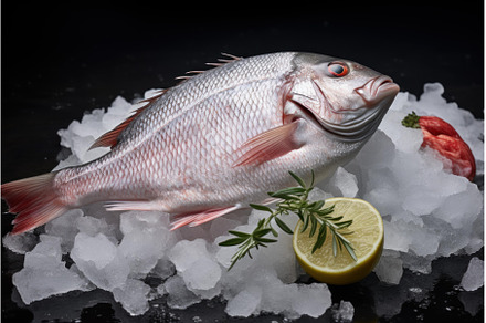 Fresh red snapper on ice with lemon, a Food & Drink Photo by Ylivdesign