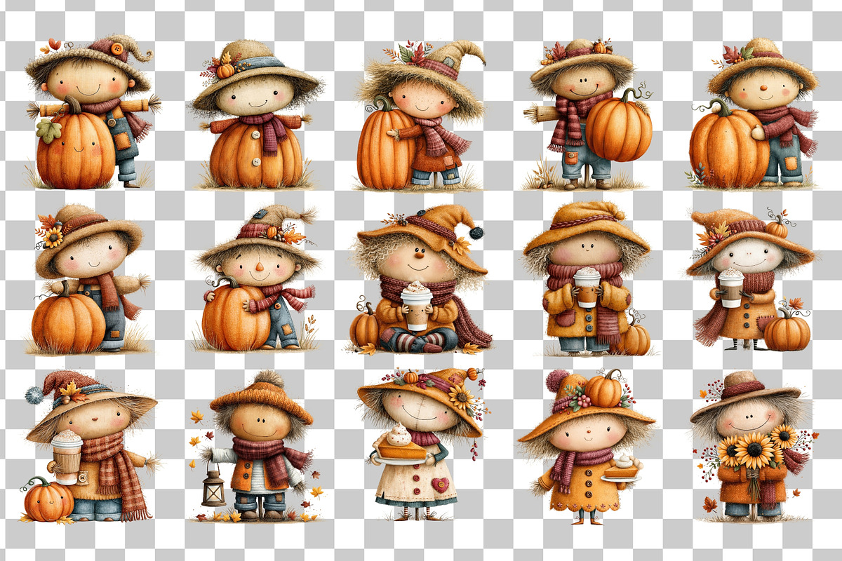 Cute Scarecrow Clipart, a Seasonal Illustration by Nicolle's Colorful Art (Photo 3 of 5)