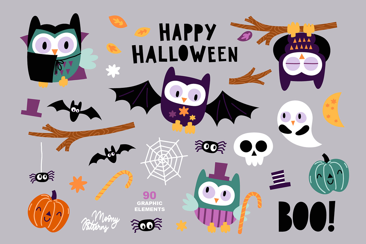 Vampire Owls Halloween clipart | Creative Market
