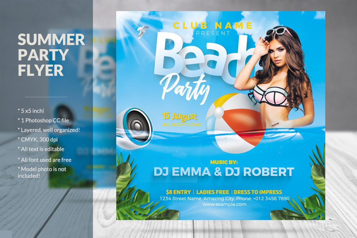 Beach Party Flyer, a Flyer Template by Sabin
