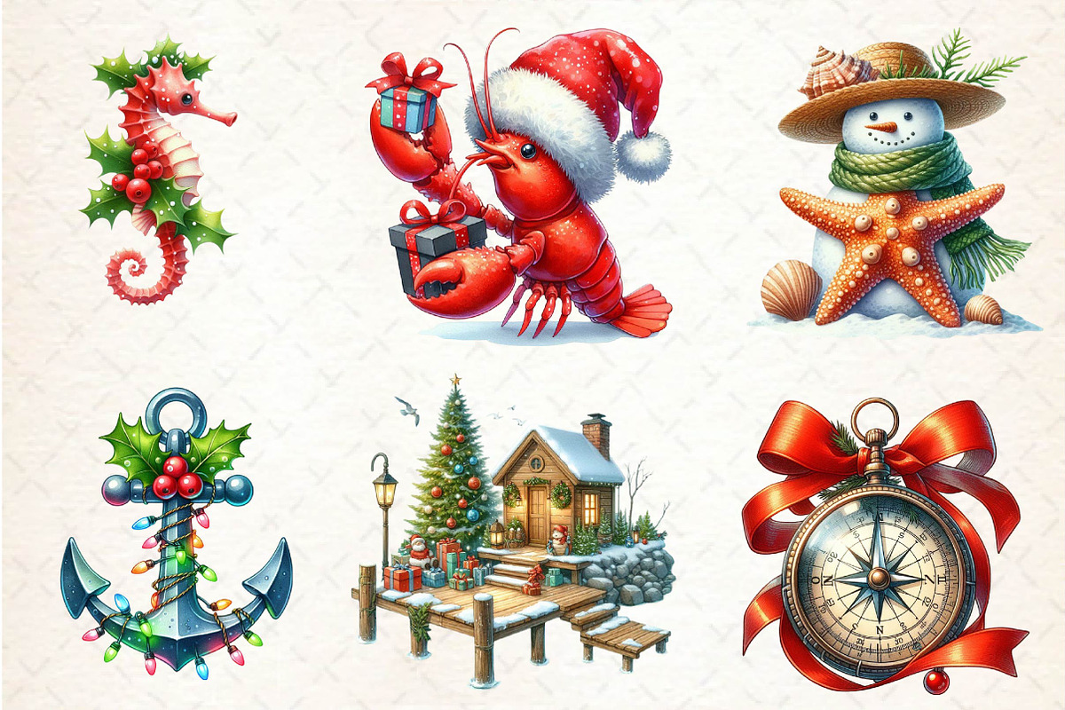Merry Maritime Christmas Clipart, an Illustration by CreationArt (Photo 2 of 5)