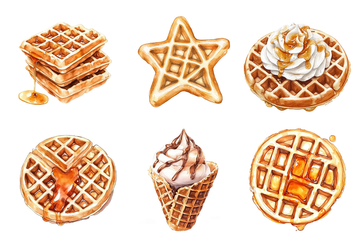 Waffle Watercolor Clipart, an Illustration by SinaCreation (Photo 2 of 5)