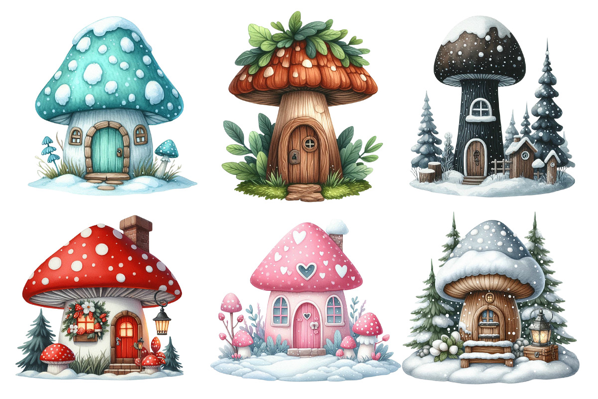 Christmas  Mushroom House Clipart, an Illustration by Designworld (Photo 3 of 6)