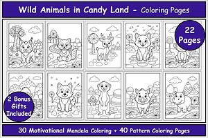 Animals in Candy Land Coloring Pages