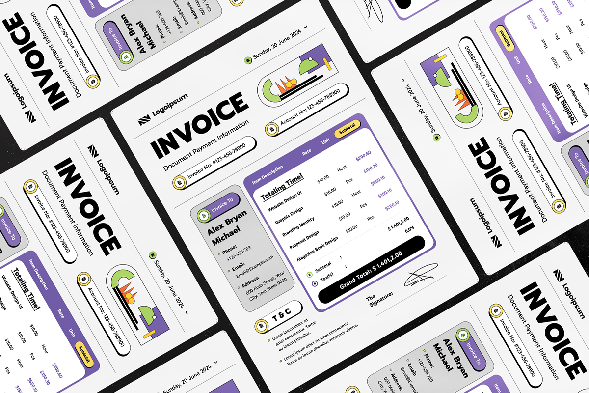 Cube Mauve Plain Invoice, a Print Template by Annora Studio (Photo 3 of 4)