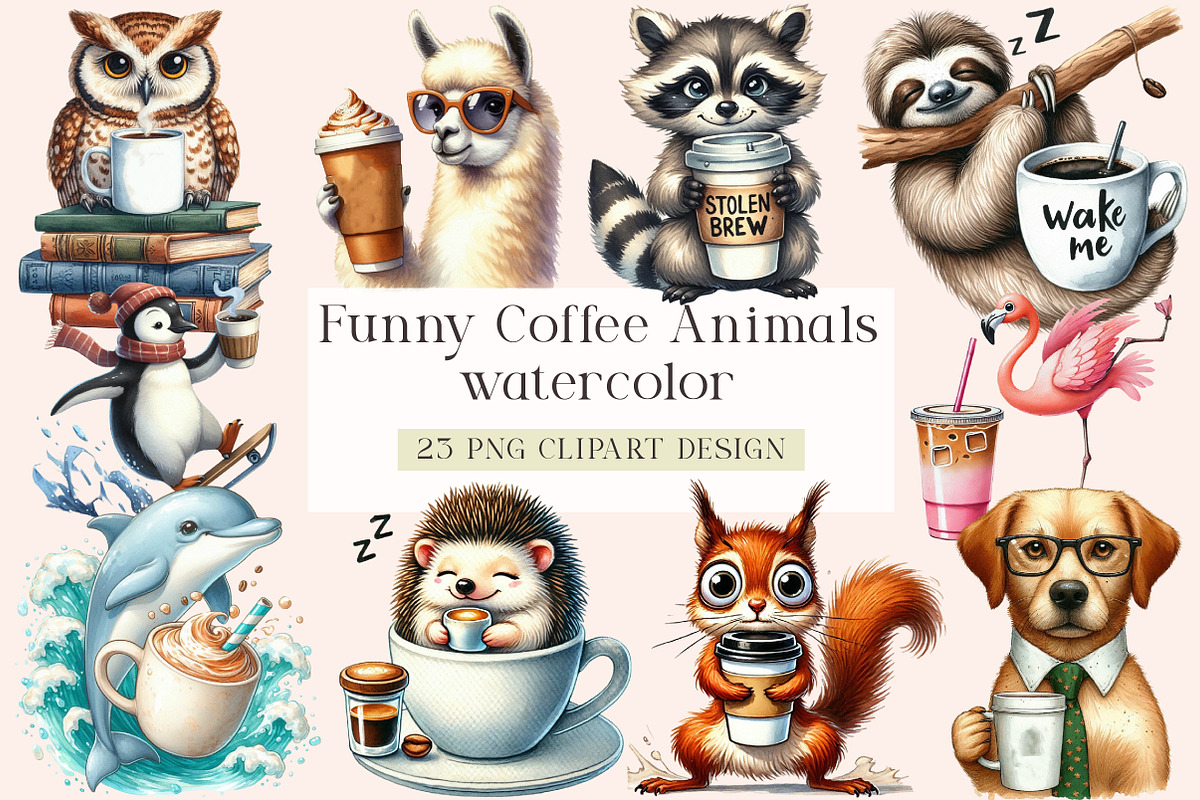Funny coffee Animals, an Illustration by DreamArtGraphic (Photo 1 of 4)
