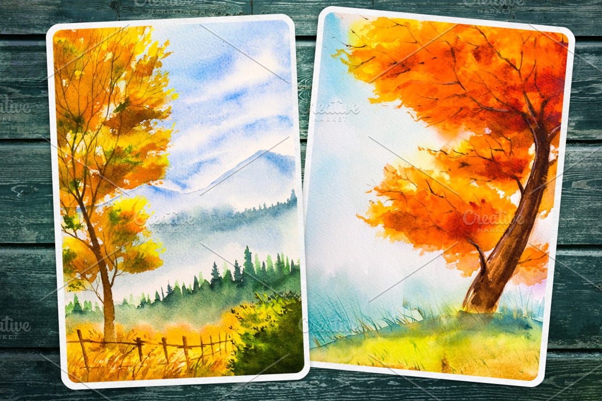Autumn landscapes set 2, an Illustration by AlexGreenArt (Photo 2 of 5)