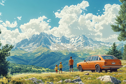 Family adventure in the mountains, e, a Background Photo by Pixeness