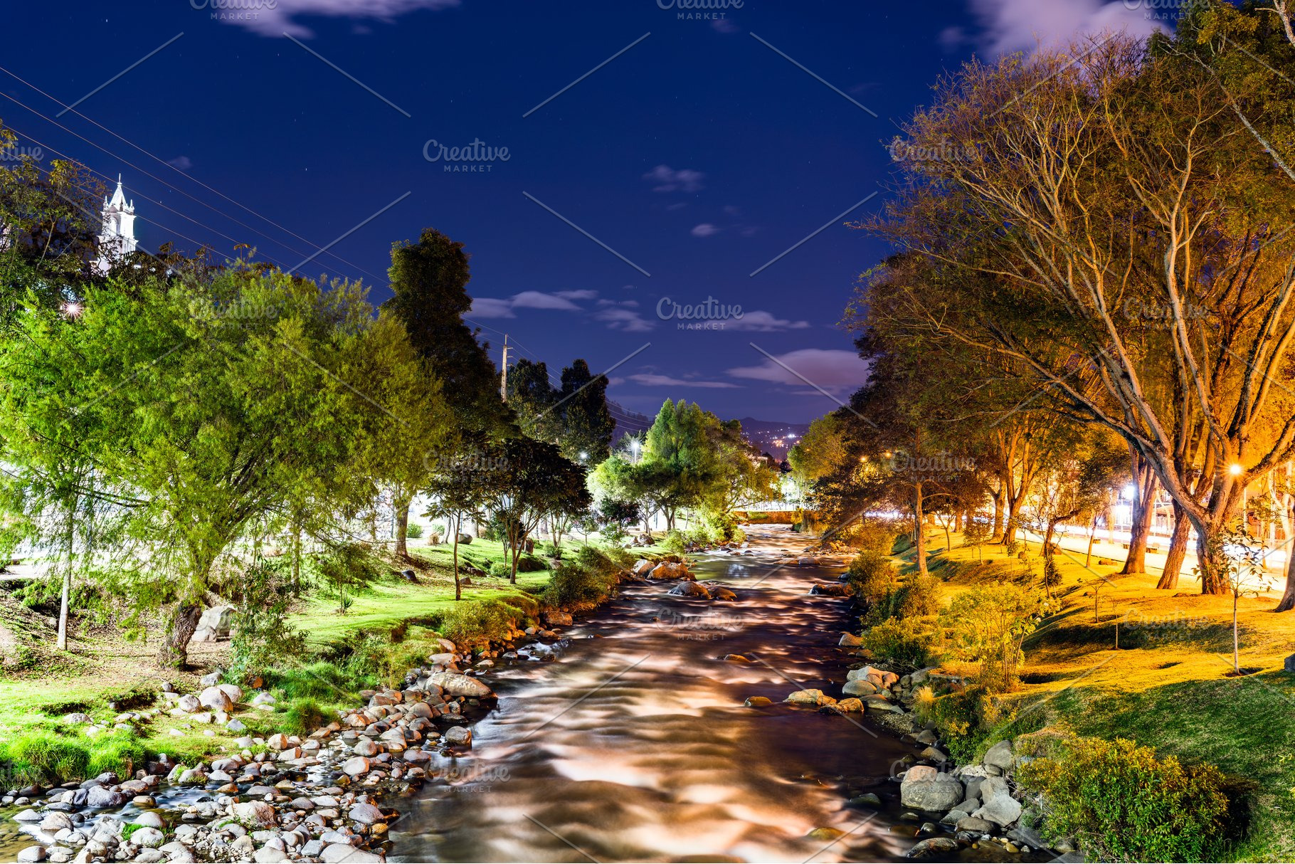 Tomebamba River at night in Cuenca, Ecuador, a Nature Photo by Leonid Andronov