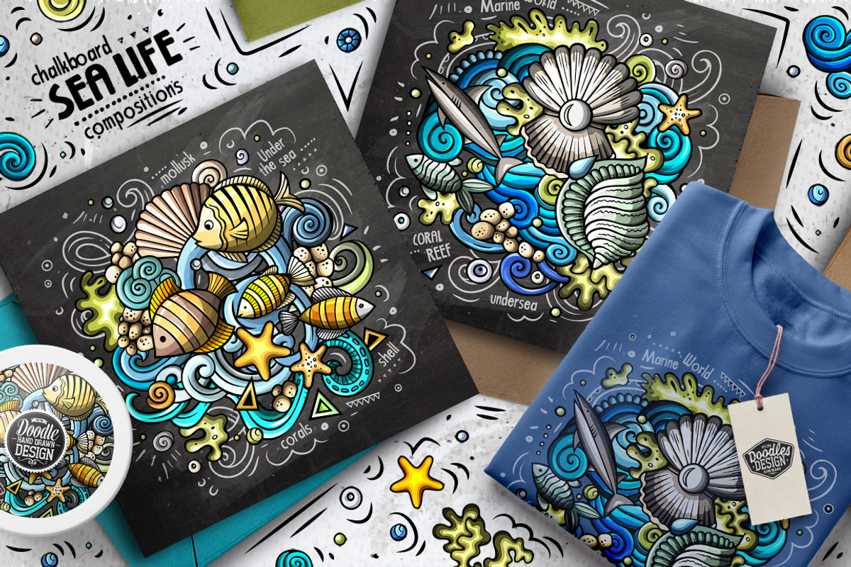 Sea Life Cartoon Doodle Big Pack, a Decorative Illustration by BALABOLKA (Photo 7 of 10)