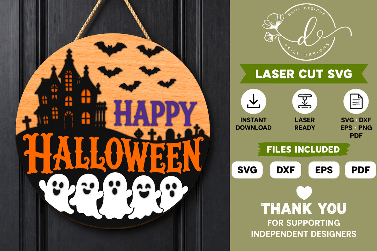 Ghosts and Haunted House Laser Cut, a Work Illustration by Daily.Designs (Photo 3 of 3)